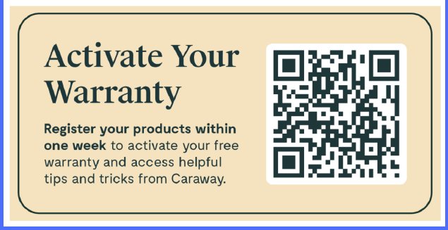 Caraway warranty activation sticker with a QR code