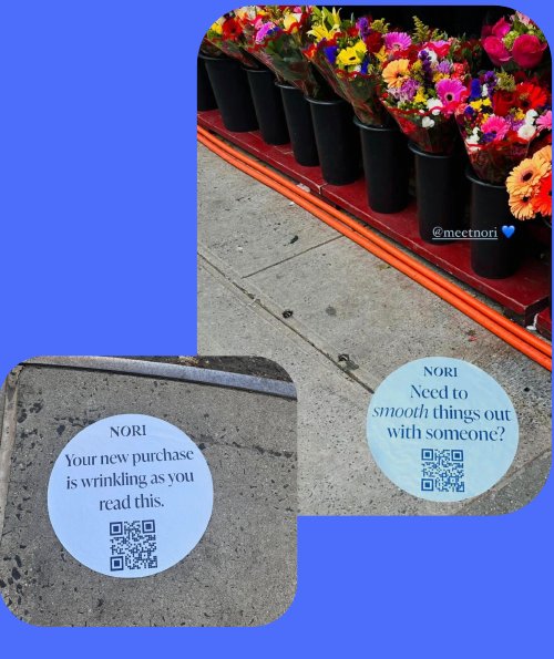 Nori sidewalk stickers with QR codes