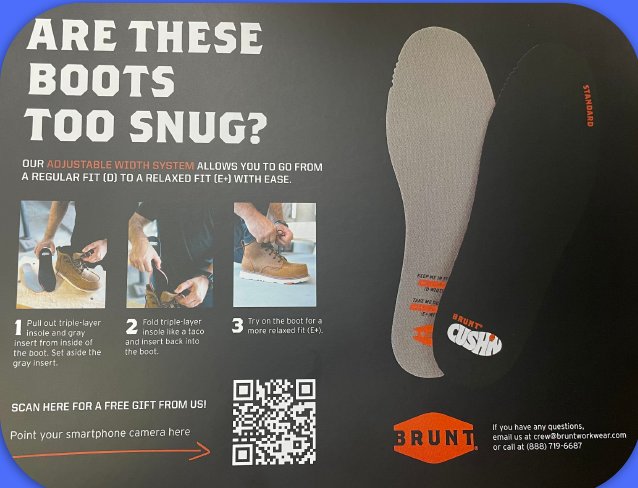 Brunt Workwear insert with a QR code and a free gift offer