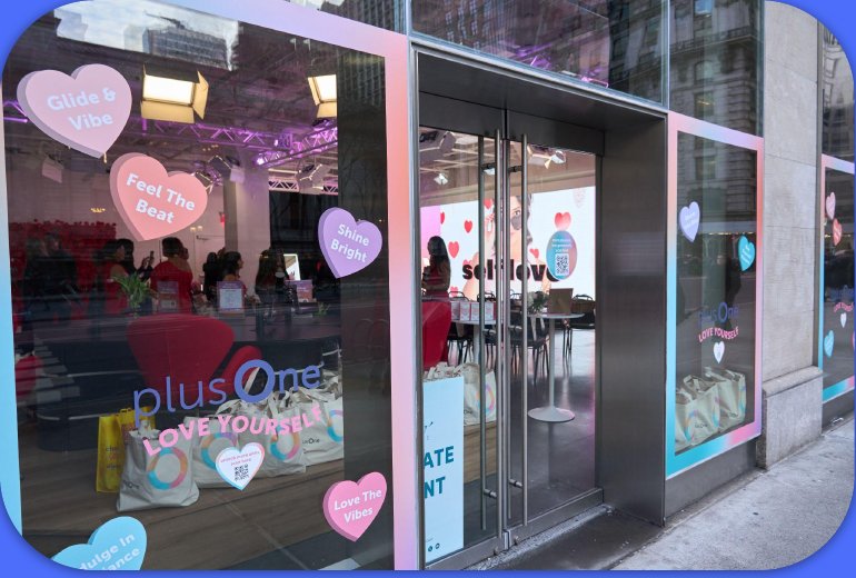 PlusOne pop-up shop with window vinyls